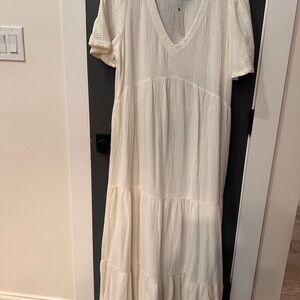 Anthropologie Cream Textured Tiered Maxi Dress